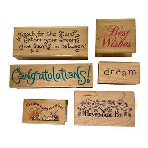 Bundle of 6 Wooden Ink Stamps - Messages and Inspiration Theme - Vintage Craftin